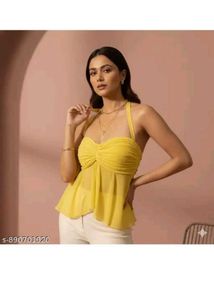 Chic Yellow Halter Neck Peplum Top