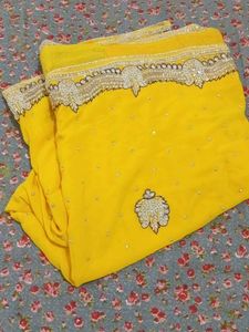 Beautiful Yellow Embellished Saree