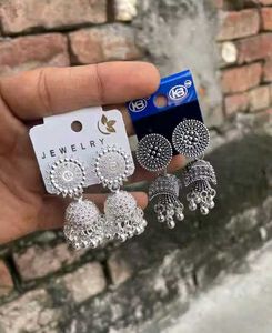 2 oxidized silver tone jhumkas