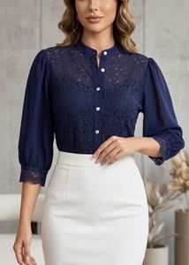 Elegant Navy Blue Lace Top