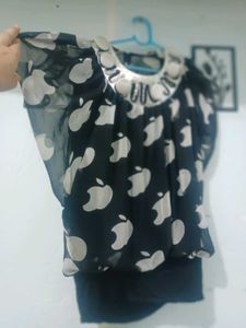 Stylish Black Apple Print Top
