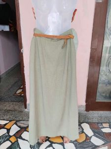 Vintage Olive Green Textured Maxi Skirt