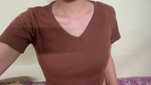 Brown Ribbed V-Neck Crop Top