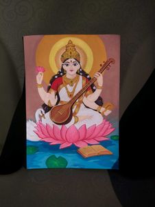 🪷 Goddess Saraswati – Hand-Painted Artwork