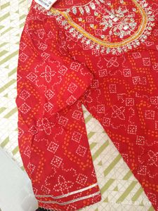 New Unused Xxl Red Printed Anarkali
