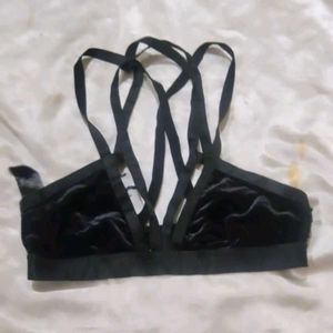 Strappy Black Velvet Bra