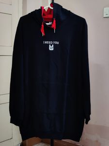 💥BUY1GET1💥 black hooded sweatshirt with red drawstrings