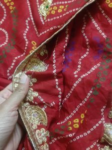 Red Bandhej Saree with blouse cloth