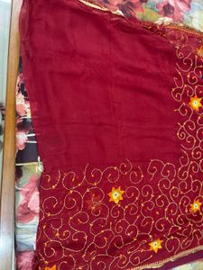 Maroon Embroidered Saree