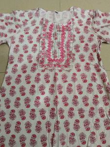 White Kurta with Pink Floral Print
