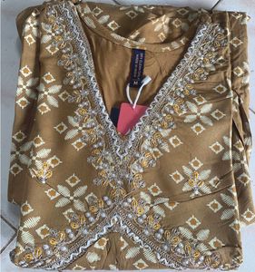 alia cut brown kurta in cotton with nice design