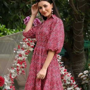Red Print Midi Dress