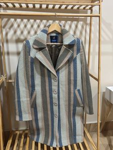 Stylish Striped Wool Blend Coat