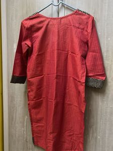 Red Kurta with Black &amp; Gold Trim