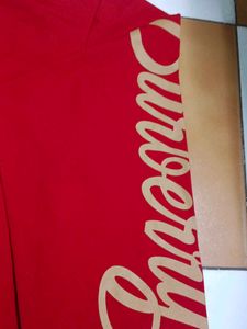 Red Burberry Long Sleeve waffle boxy Tee