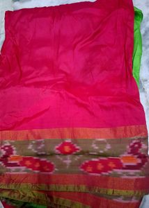 Vibrant Pink Ikkat Border Saree with blouse