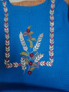 Beautifully Embroidered Blue Kurta
