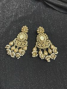 Elegant Gold-Tone Jhumka Earrings with Pearls