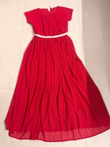 Red Glittery Flared Party Dress