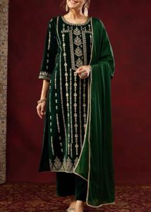 green velvet kurta set