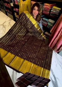 Elegant Brown Saree with Gold Border