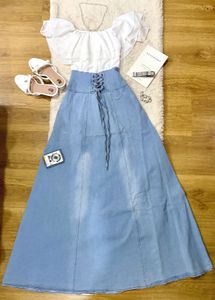 Romantic White Denim Ruffle Corset Dress