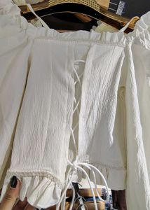 Elegant long sleeve Lace tie white top for women ✨