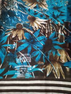 Beautiful Blue Floral Print Saree