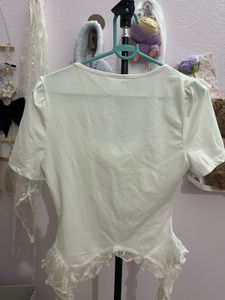 Cute Lace Trimmed White Top