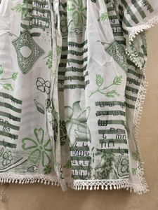 White Kaftan with Green Print