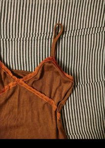 Brown lace trim top
