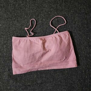 Pink Ribbed Seamless Bralette Top