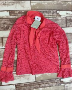 H&amp;M Chic Lace Coral Pink Top - XS/S