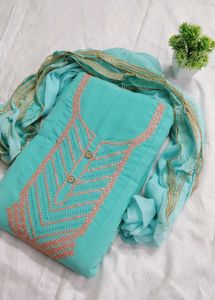 Elegant Teal Embroidered Kurti Piece with Dupatta