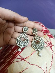 Oxidized Earrings with white stones