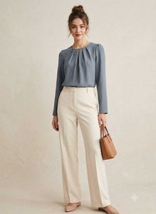 Elegant Bluish Grey Long Sleeve Blouse