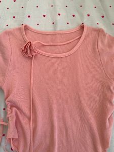 Cute Pink Cropped Top with Flower Accent
