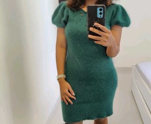 Emerald Green Puff Sleeve Dress