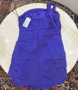 mango Purple One-Shoulder Ruched Mini Dress