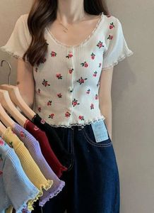 Coquette white rib-knit floral baby tee