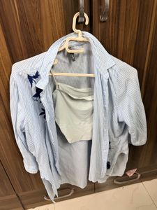 new shoppers stop inner crop top and striped shirt