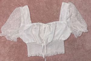 Sheer Puff Sleeve Smocked Crop Top