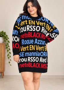Plus Size Multicolor Typography Knit Mini Dress
