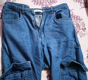 Trendy Blue Denim Cargo Pants