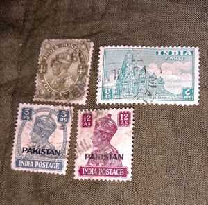 4 Vintage British India and Pakistan Postage Stamp