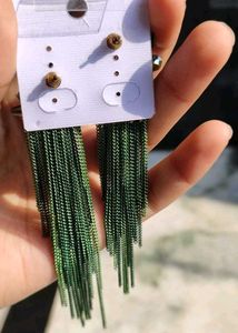 Green Tassel Drop Earrings