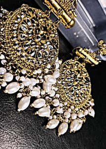 Title: Elegant Golden Kundan &amp; Pearl Chandbalis