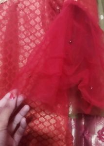 chanderi banarasi  Red kurti