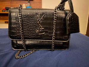 SAINT LAURENT Sunset Medium Croc-Embossed Leather