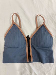 Blue Sports Bra with Front Zipper